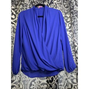 Lilly Pulitzer Small Blue Long Sleeve Pleated Neck Elastic Wrist Tank top Lining